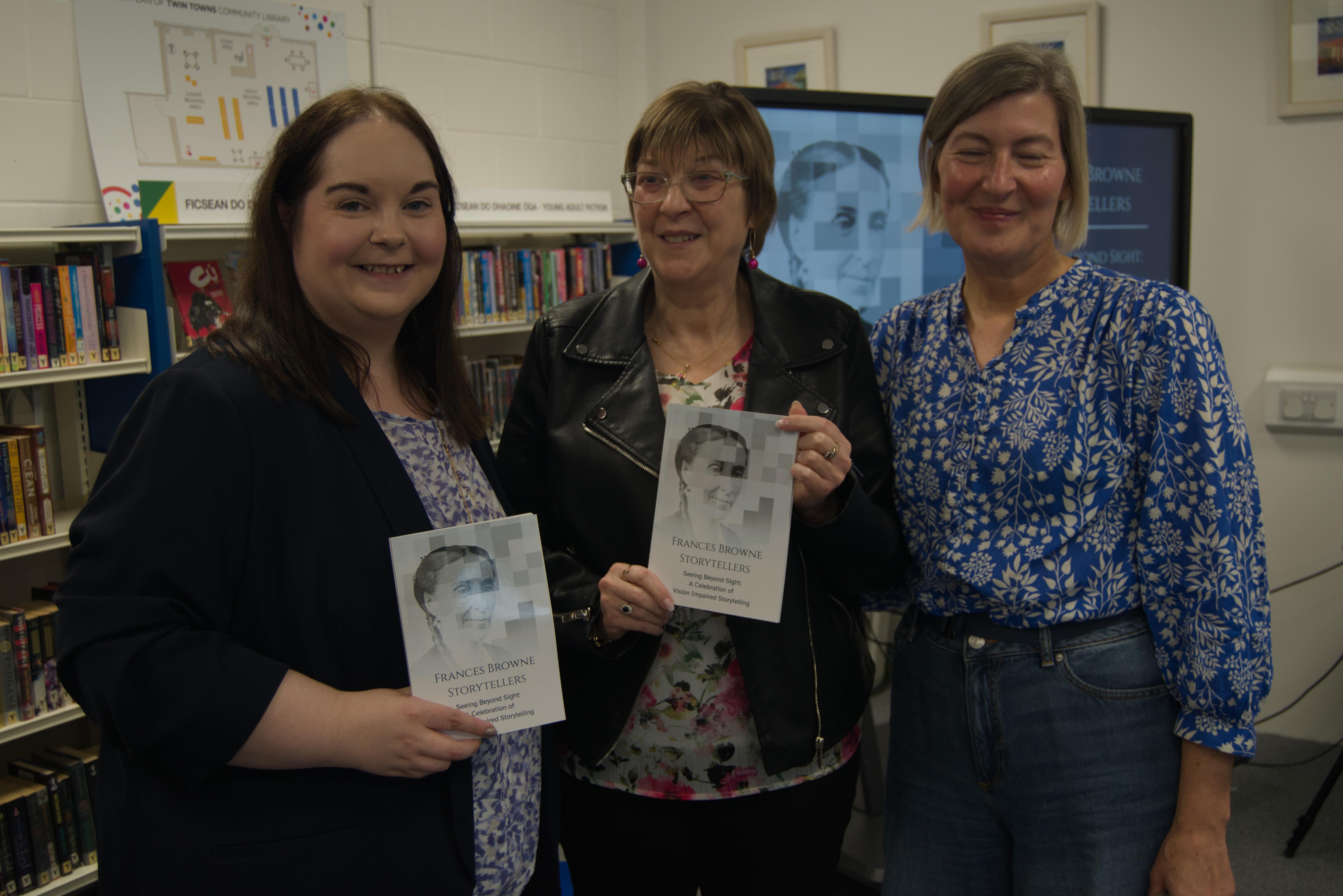 From left, Sinead Noonan,head librarian, Maura Meaney, poet, Izzy (Isla) McGuckin, editor, pictured at the festival.